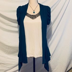 Beaded tunic top and built in teal jacket small